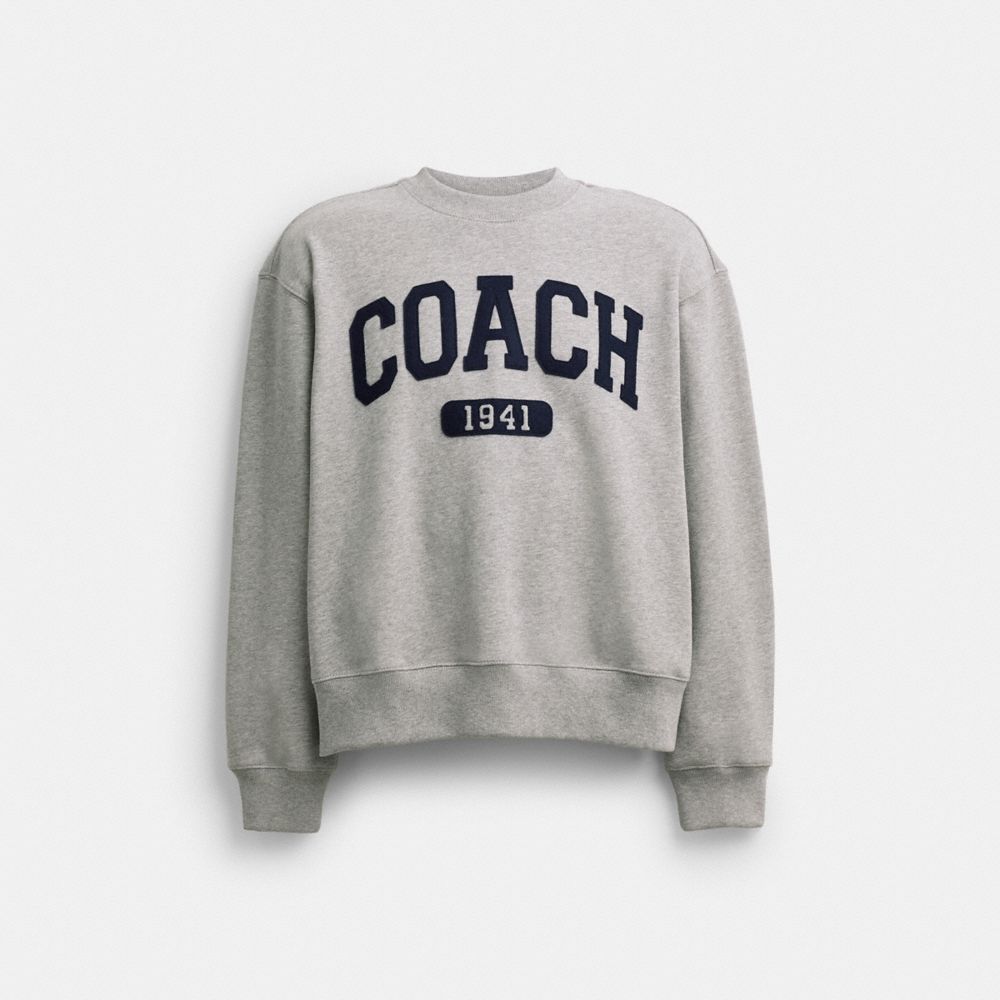 COACH®,Sporty Signature Boyfriend Crewneck Sweatshirt,Gray,Front View