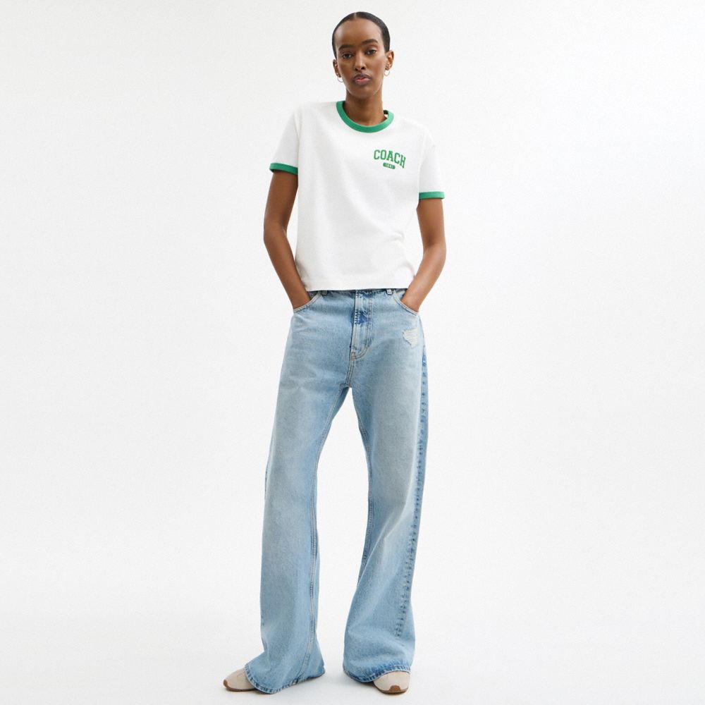 COACH®,Sporty Signature Classic 70 S T Shirt In Organic Cotton,Organic Cotton,T Shirt,Logo,Word Embellishment,Piping,Eco-F...,,Scale View