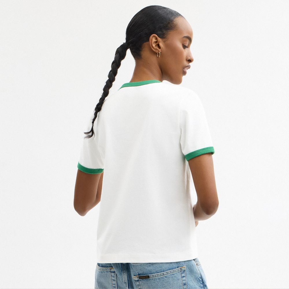 COACH®,Sporty Signature Classic 70 S T Shirt In Organic Cotton,Organic Cotton,T Shirt,Logo,Word Embellishment,Piping,Eco-F...,,Scale View