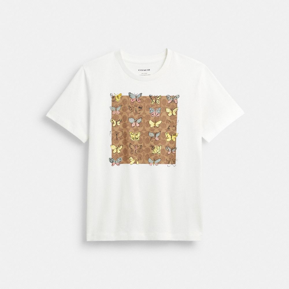 COACH®,Butterfly Signature Square Classic T Shirt In Organic Cotton,White,Front View image number 0