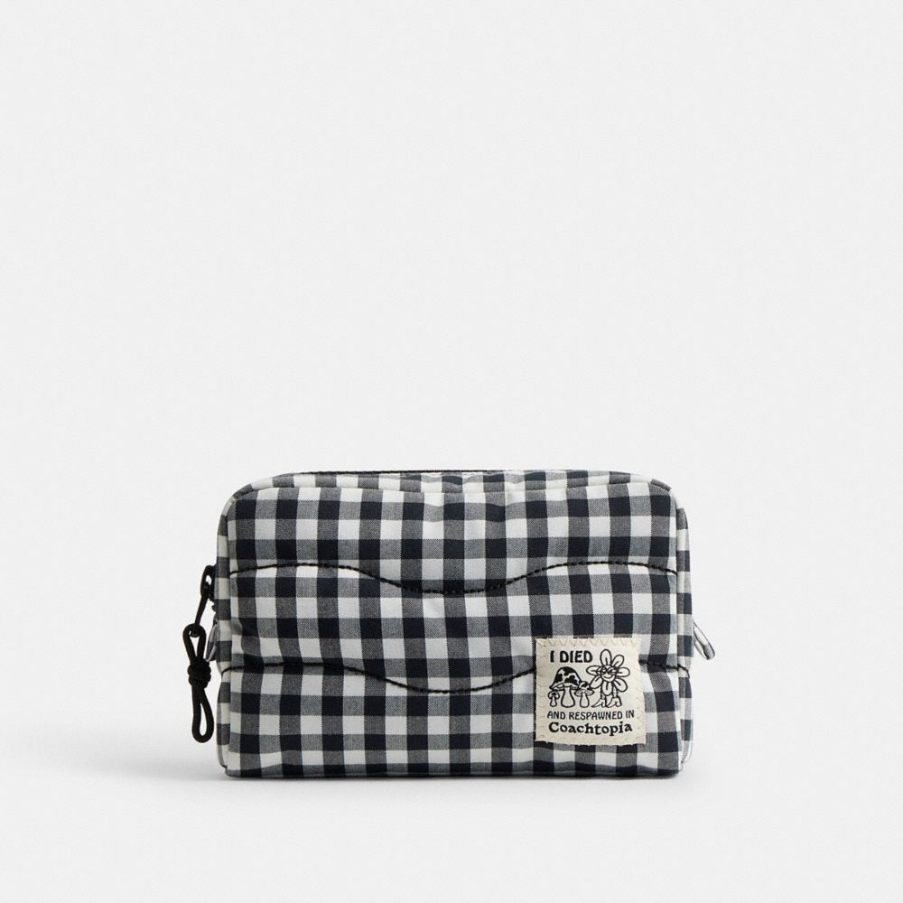 COACH®,Coachtopia Loop Pouch In Recycled Polyester With Gingham Pattern,,Front View