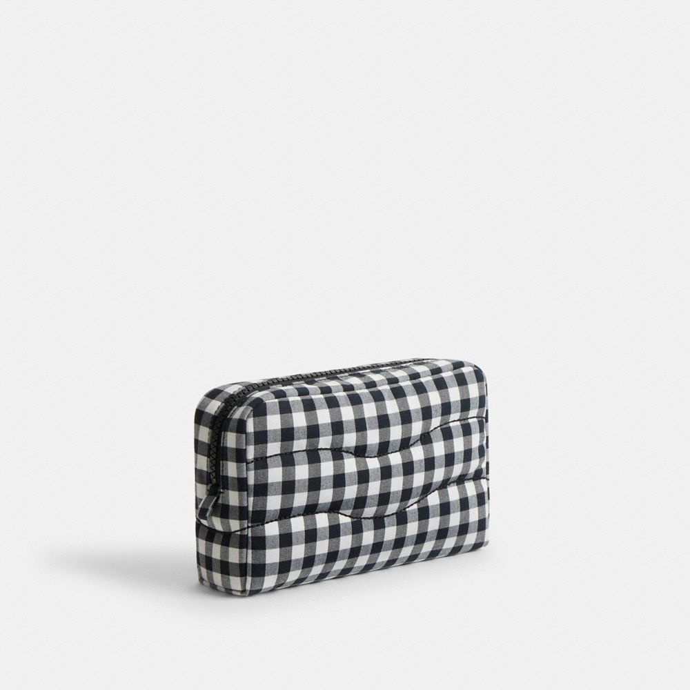 Coach Topia Loop Pouch In Recycled Polyester With Gingham Pattern In Black/white Gingham