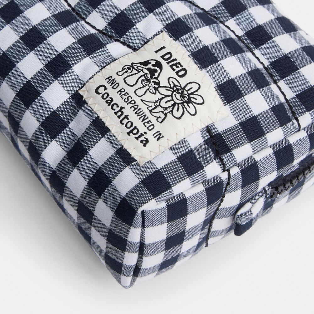 Coach Topia Loop Pouch In Recycled Polyester With Gingham Pattern In Black/white Gingham