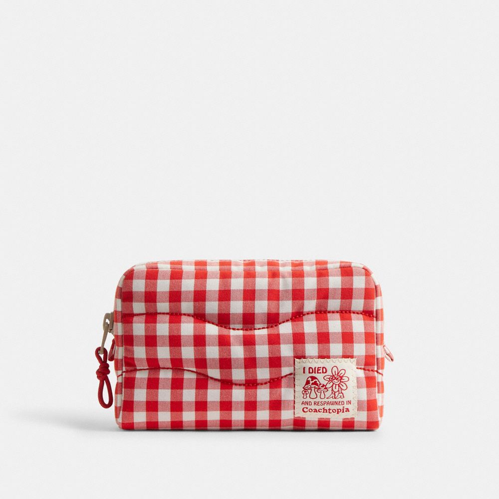 COACH®,Coachtopia Loop Pouch In Recycled Polyester With Gingham Pattern,,Front View