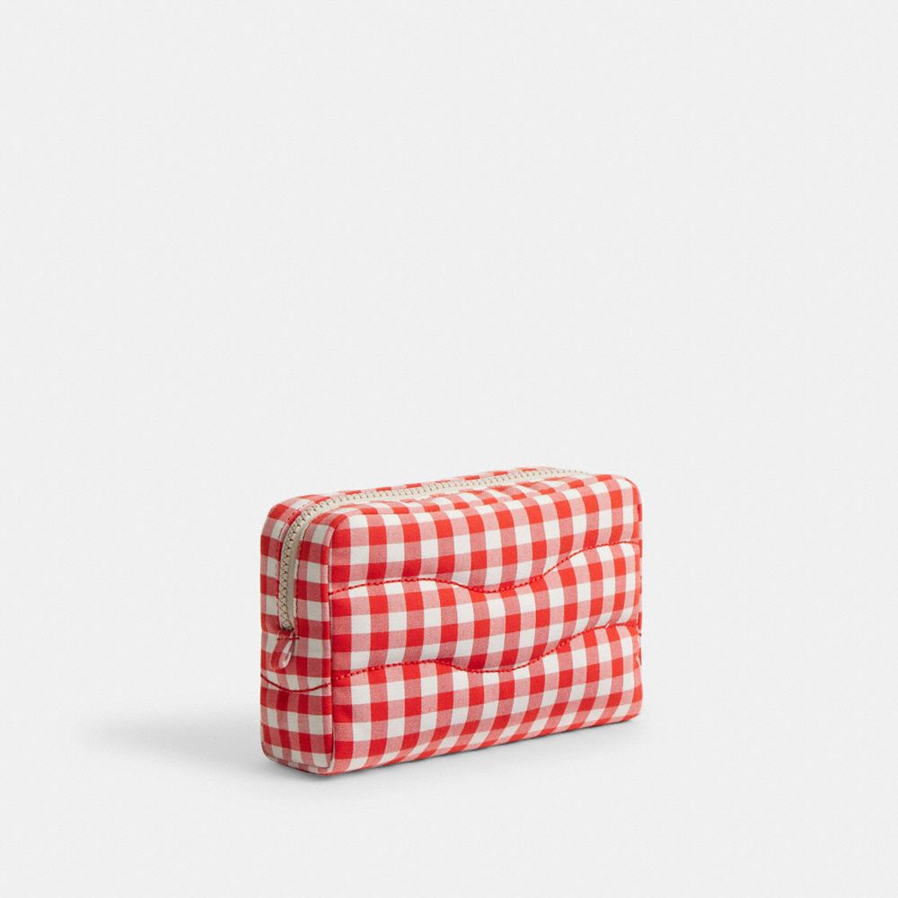 Coach Topia Loop Pouch In Recycled Polyester With Gingham Pattern In Red/white Gingham