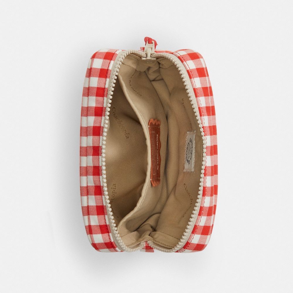 Coach Topia Loop Pouch In Recycled Polyester With Gingham Pattern In Red/white Gingham
