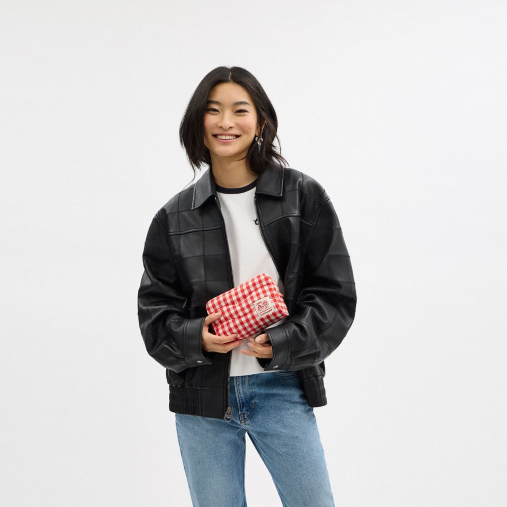 Coach Topia Loop Pouch In Recycled Polyester With Gingham Pattern In Red/white Gingham