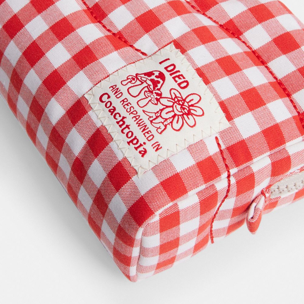 Coach Topia Loop Pouch In Recycled Polyester With Gingham Pattern In Red/white Gingham