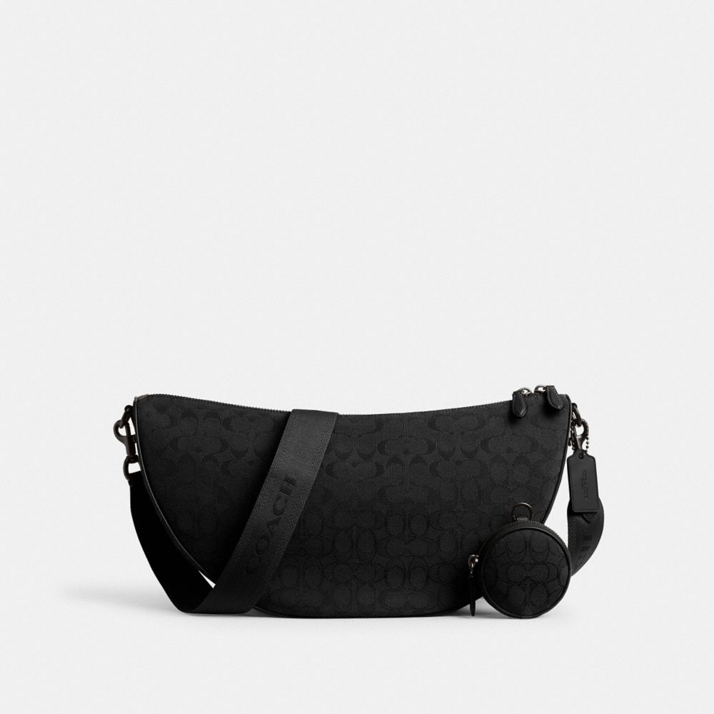 COACH®,Hall Soft Sling Bag 45 In Signature Jacquard,Black,Front View image number 0