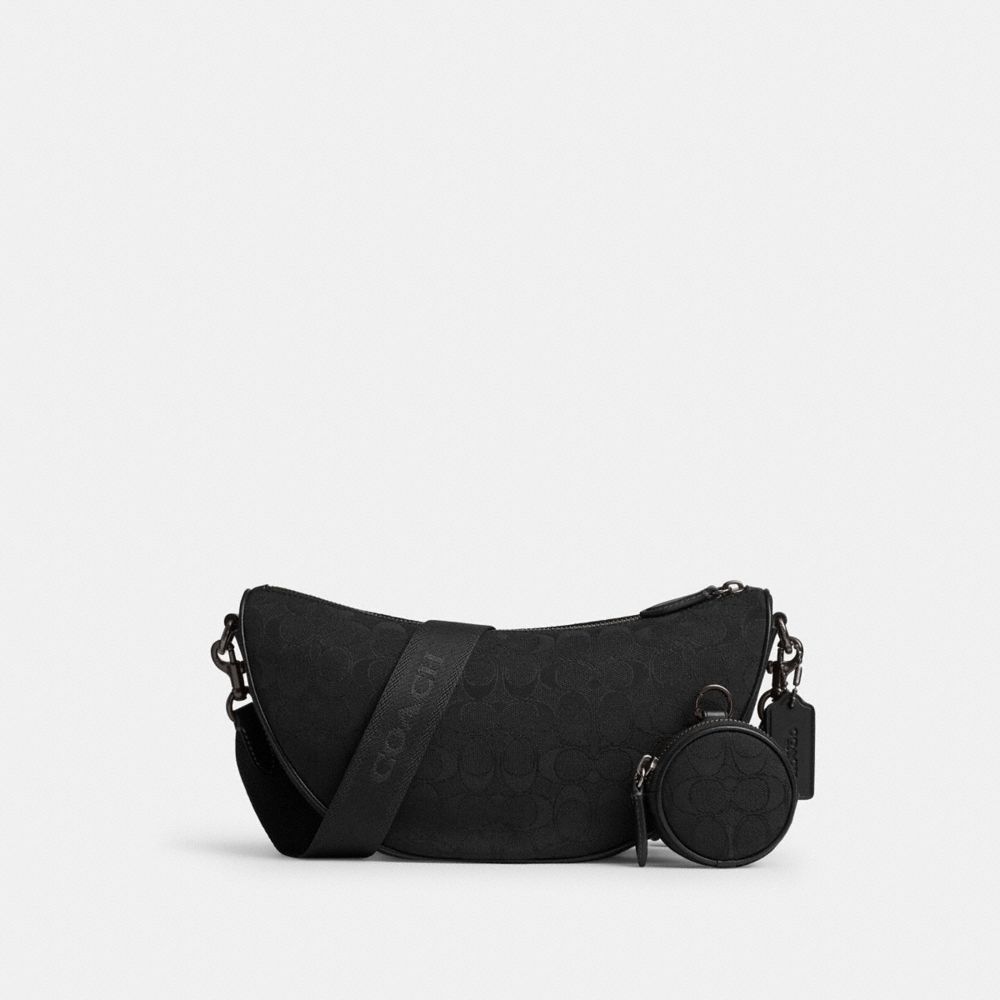 COACH®,Hall Soft Sling Bag In Signature Jacquard,Black,Front View