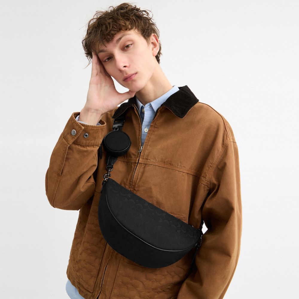 Coach Hall Soft Sling Bag In Signature Jacquard In Black