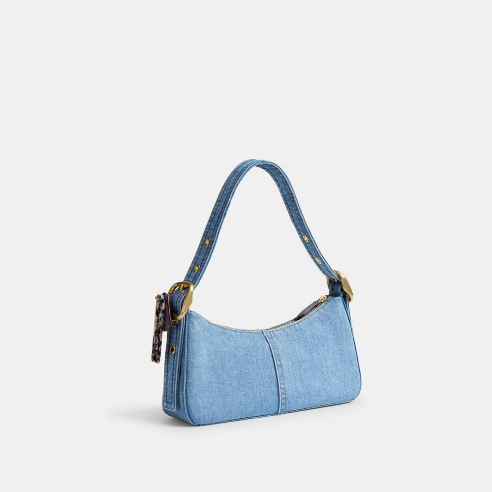 COACH®,Cargo Shoulder Bag In Upcrafted Denim,Blue,Angle View