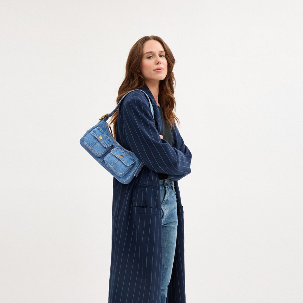 Coach Cargo Shoulder Bag In Upcrafted Denim In Blue