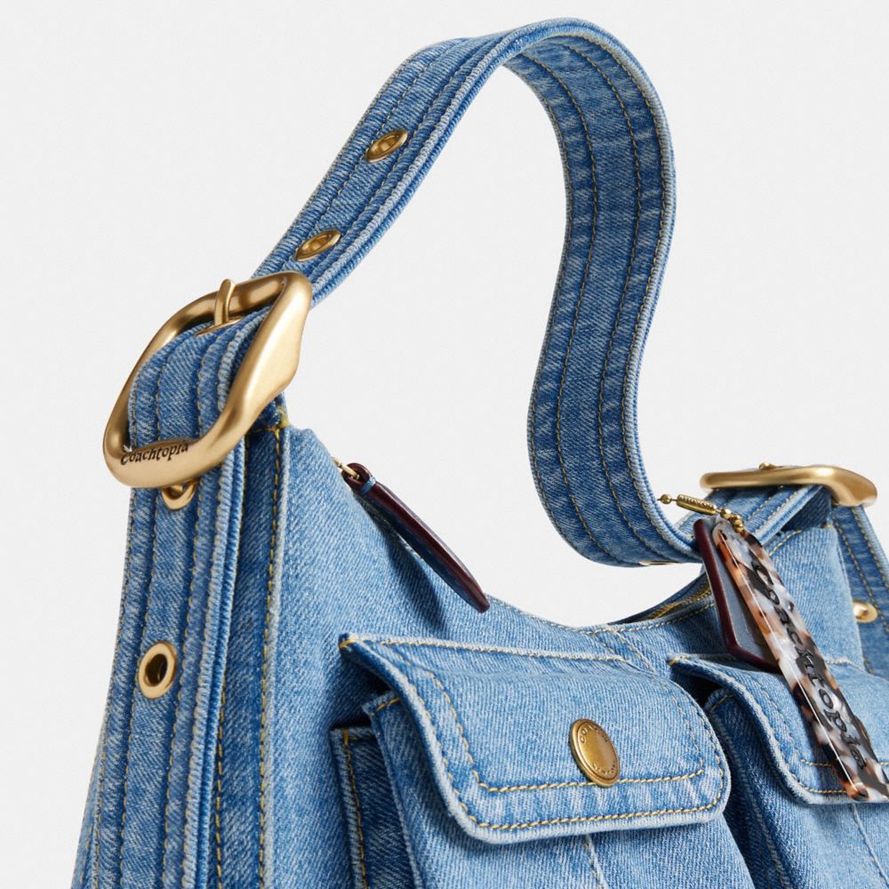 Coach Cargo Shoulder Bag In Upcrafted Denim In Blue