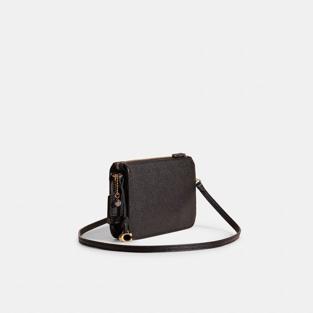 COACH®,Upcrafted Noa Pop Up Messenger,Leather,Pouch,Crossbody,Logo,Metal,Studded,Set,Sustainable,Brass,Casual,Black,Angle View