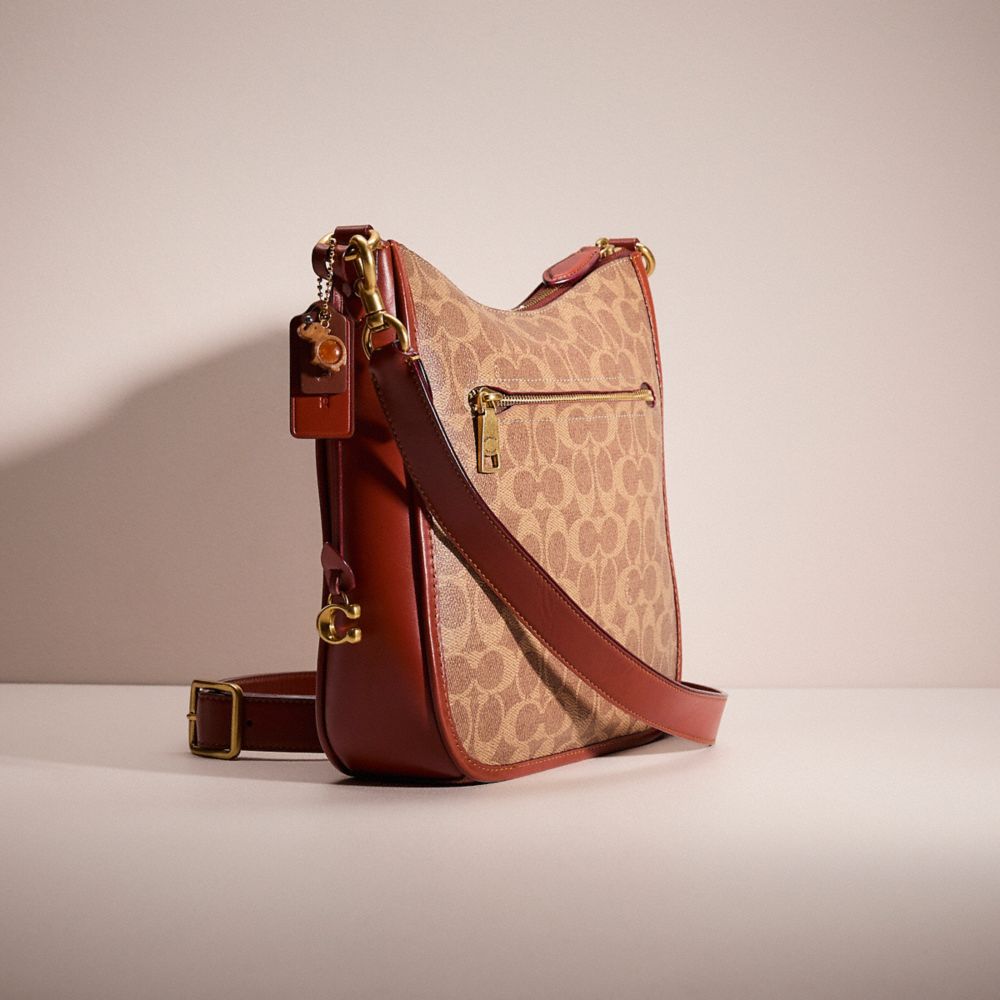 COACH®,Upcrafted Chaise Crossbody Bag In Signature Canvas,Crossbody,Lace Up,Metal,Studded,Color Block,Logo,Set,Casual,Brown,Angle View