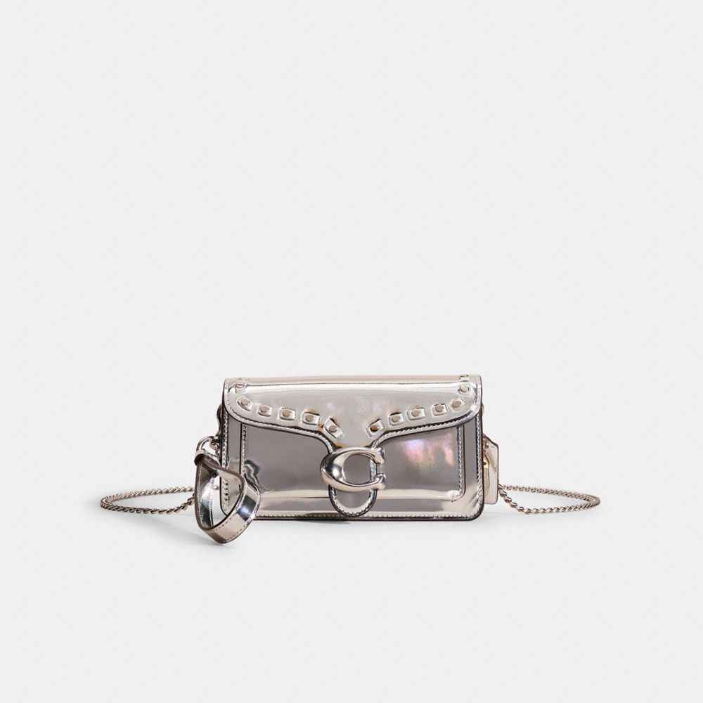 COACH®,Upcrafted Tabby Crossbody In Silver Metallic,Clutch,Wristlet,Studded,Metal,Logo,Sustainable,Set,Casual,Silver,Metallic,Front View