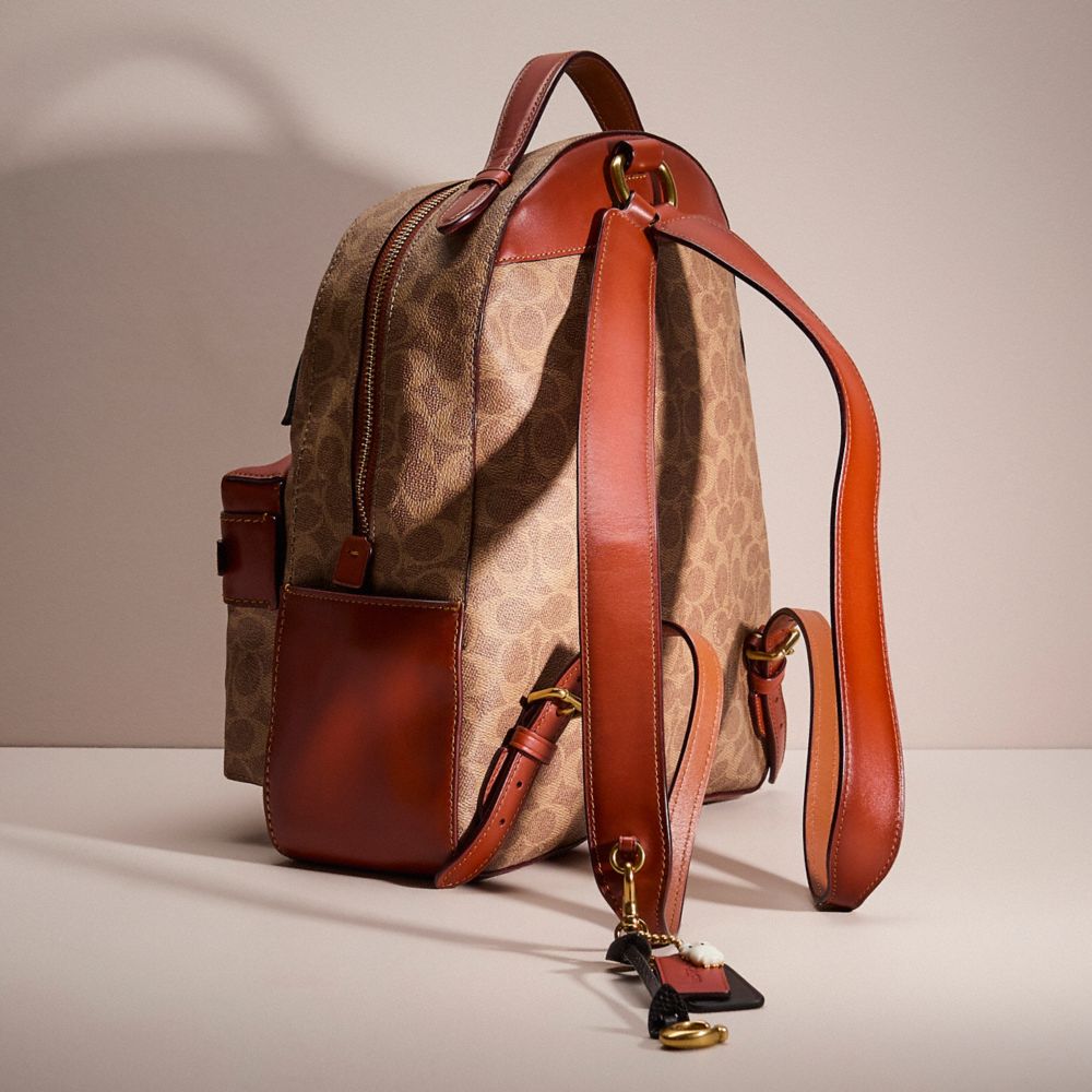 COACH®,Upcrafted Campus Backpack In Signature Canvas,Backpack,Applique,Metal,Color Block,Set,Casual,Brown,Angle View