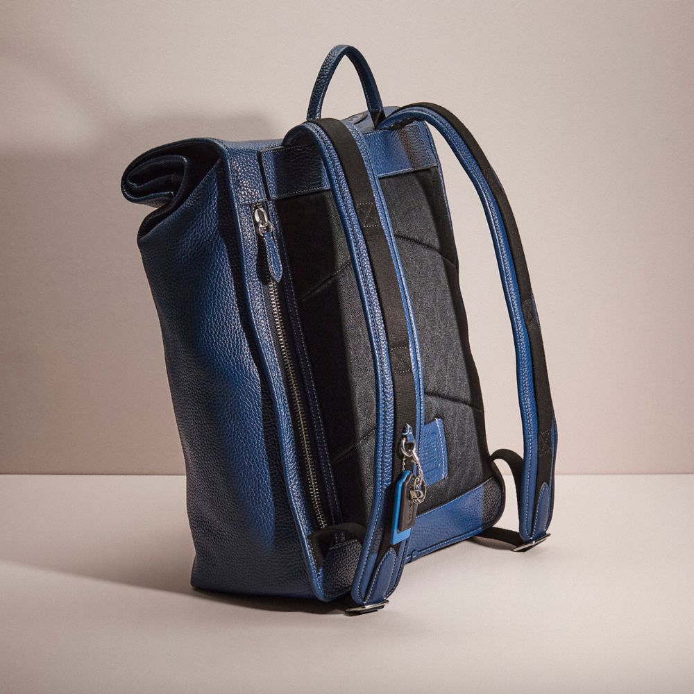 COACH®,Upcrafted Beck Roll Top Backpack,Mesh,Backpack,Plastic,Applique,Metal,Logo,Set,Breathable,Casual,Blue,Angle View