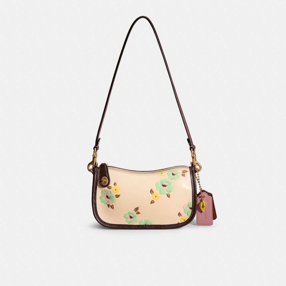 COACH®,Upcrafted Swinger Bag 20 With Floral Print,Cream,Front View