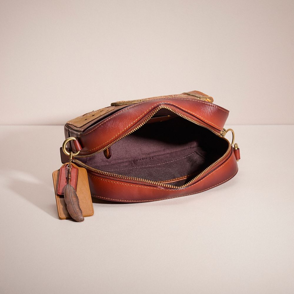 COACH®,Upcrafted Camera Bag In Signature Canvas,Camera Bag,Applique,Logo,Metal,Patchwork,Color Block,Pen Holder,Set,Casual,Brown,Inside View,Top View