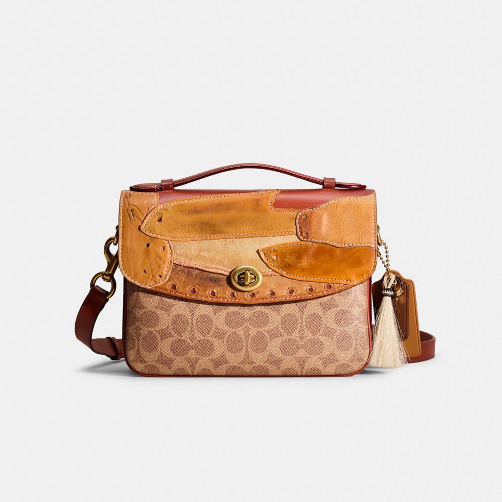 COACH®,Upcrafted Cassie Crossbody In Signature Canvas,Crossbody,Perforated,Color Block,Patchwork,Set,Casual,Brown,Front View