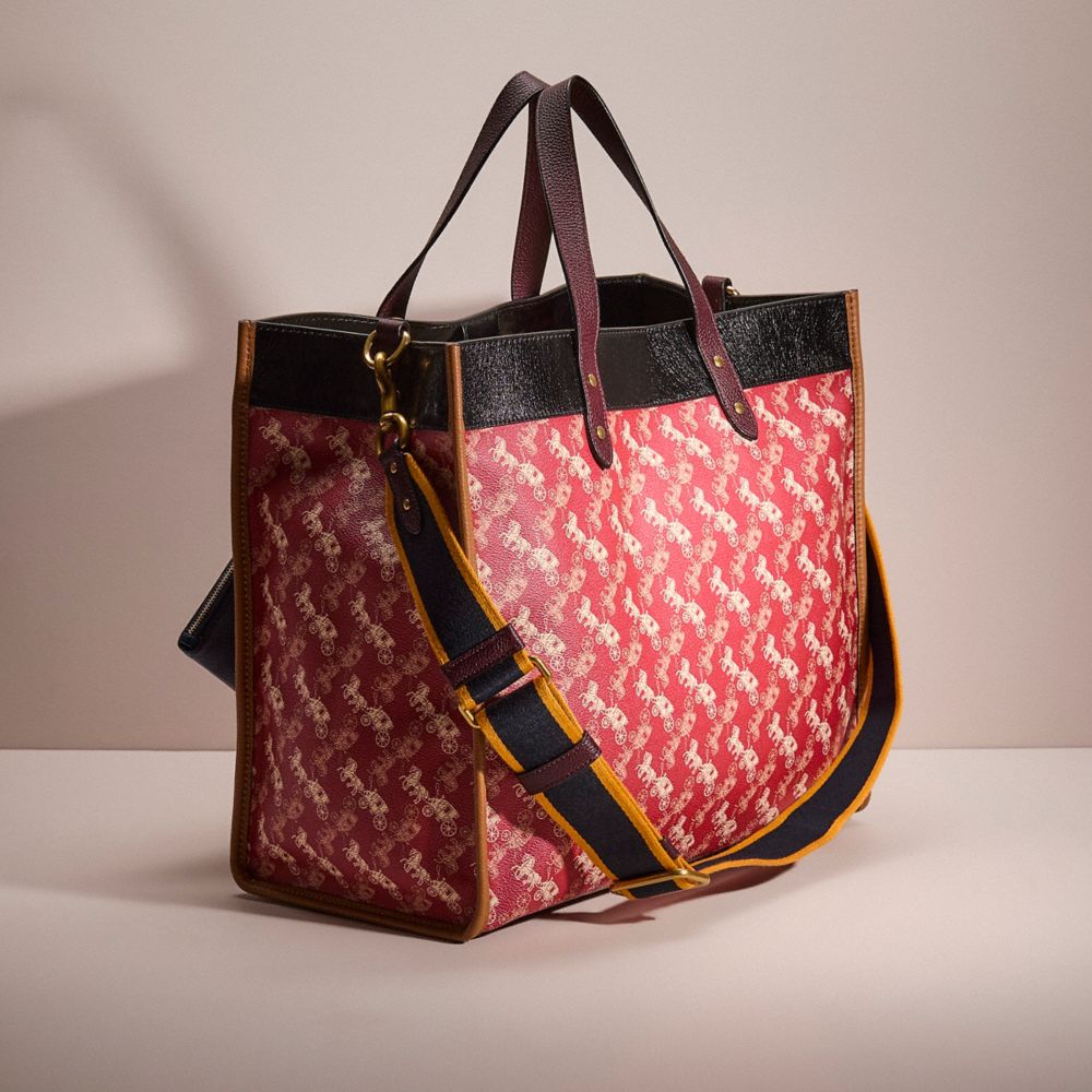 COACH®,Upcrafted Field Tote Bag 40 With Horse And Carriage Print And Varsity Stripe,,Angle View