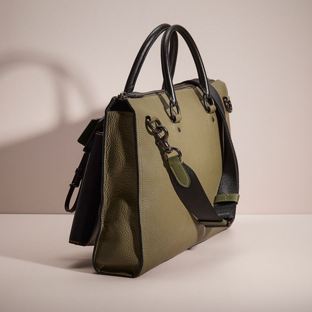 COACH®,Upcrafted Gotham Folio Bag,Leather,Briefcase,Continental,Stitching,Logo,Embossed,Casual,Olive,Black,Angle View