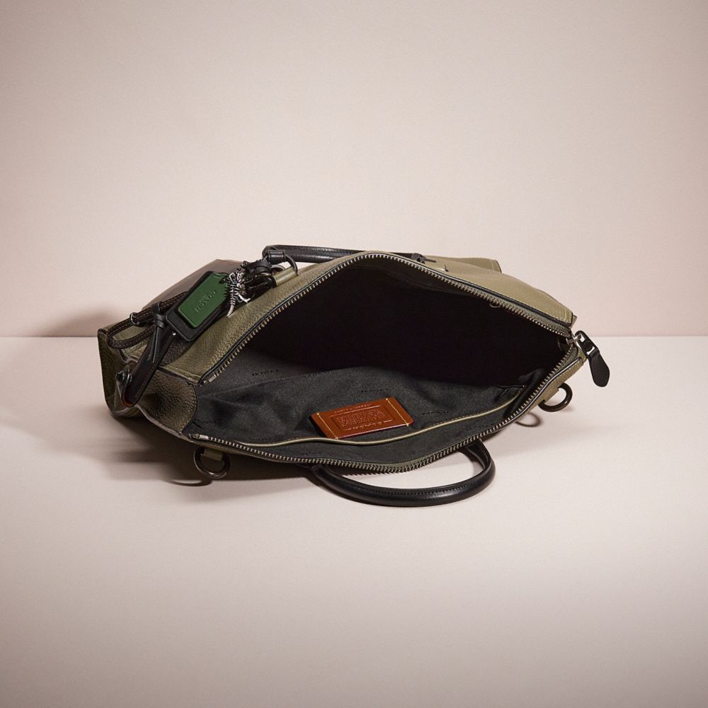 COACH®,Upcrafted Gotham Folio Bag,Leather,Briefcase,Continental,Stitching,Logo,Embossed,Casual,Olive,Black,Inside View,Top View