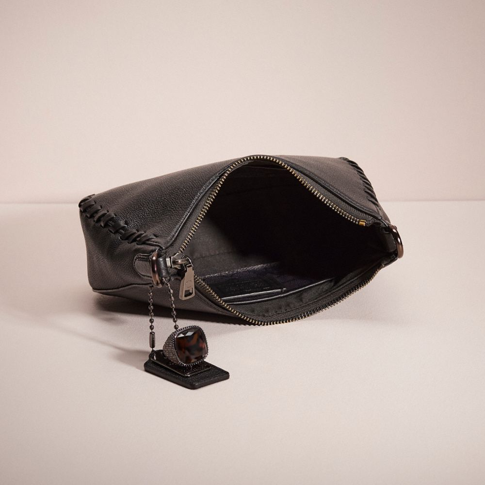 COACH®,Upcrafted Hobo Crossbody Bag With Signature Canvas,Crossbody,Plastic,Applique,Logo,Whipstitch,Metal,Rhinestones,Set...,Black,Inside View,Top View