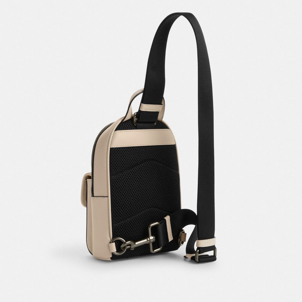 COACH®,スモール ターンロック スリング パック,斜め掛け&ボディバッグ,ﾌﾞﾗｯｸ ｱﾝﾃｨｰｸ ﾆｯｹﾙ/ｱｲﾎﾞﾘｰ