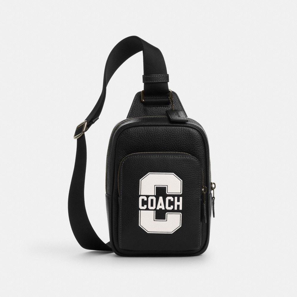COACH®,レーサー スリング パック・ヴァーシティ モチーフ,斜め掛け&ボディバッグ,ﾌﾞﾗｯｸ ﾁｮｰｸ