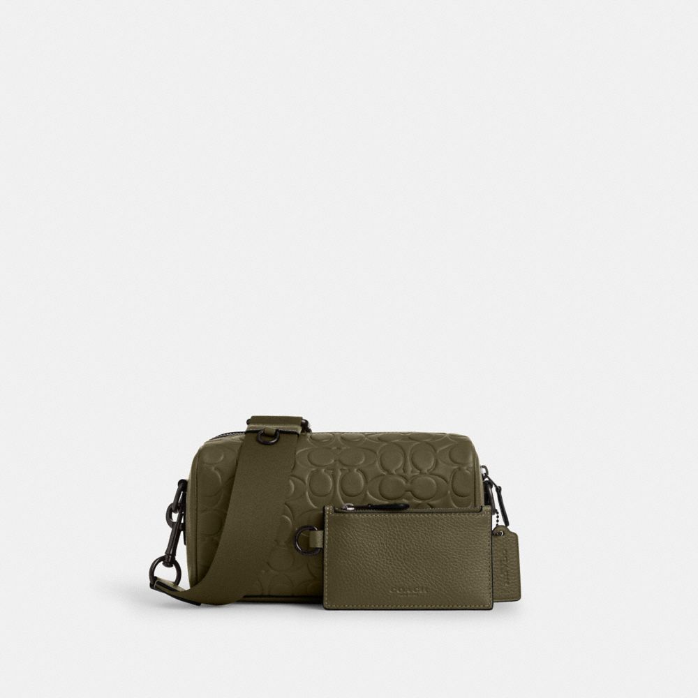 COACH®,アクセル クロスボディ バッグ・シグネチャー レザー,ｵﾘｰﾌﾞ ﾄﾞﾗﾌﾞ
