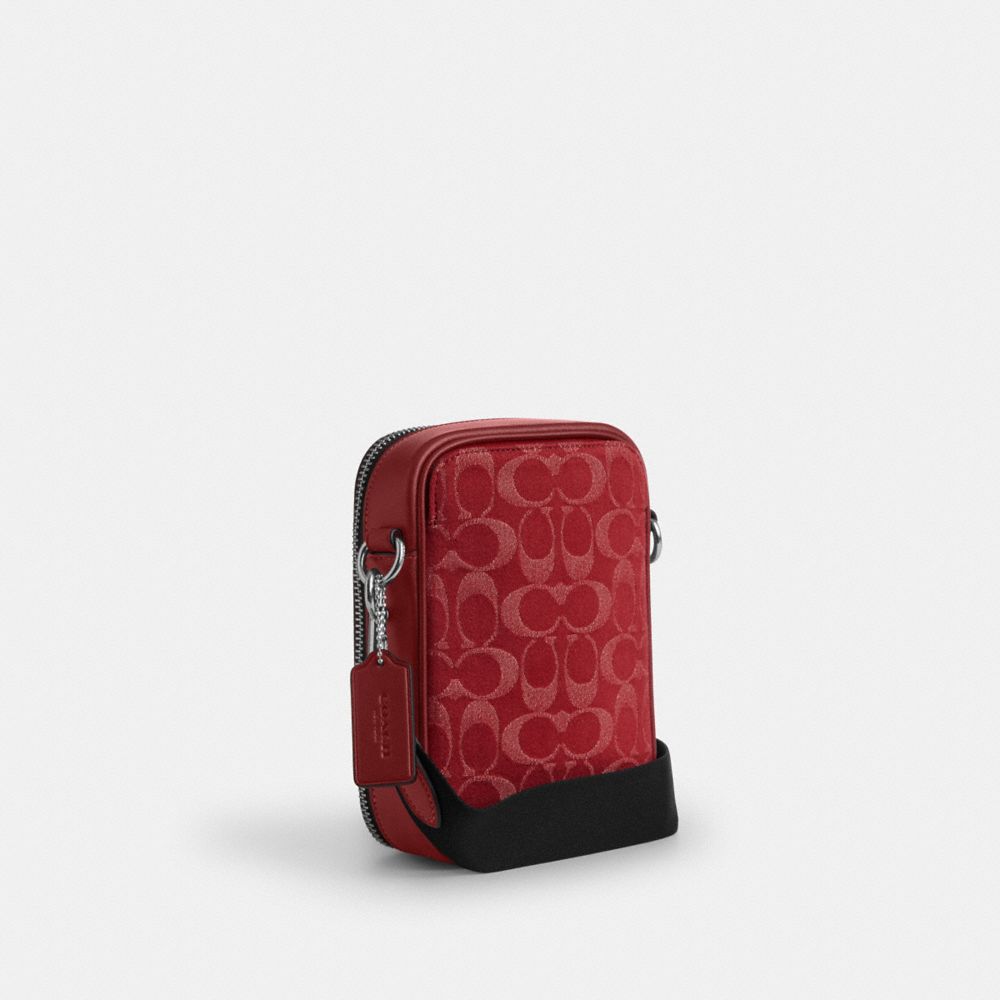 COACH®,SAC BANDOULIÈRE STANTON EN DENIM EXCLUSIF,Denim,Argenté,Angle View