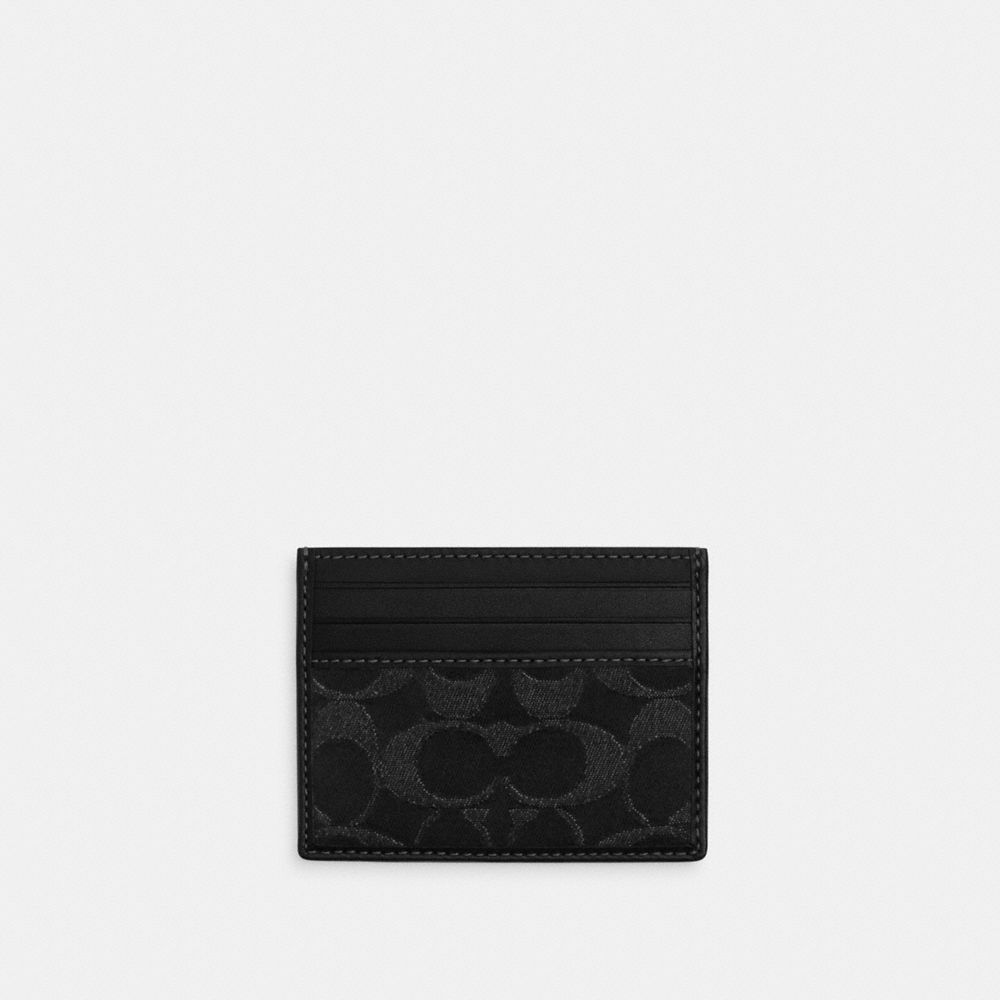 COACH®,Slim Id Card Case In Signature Denim,Black,Front View image number 0