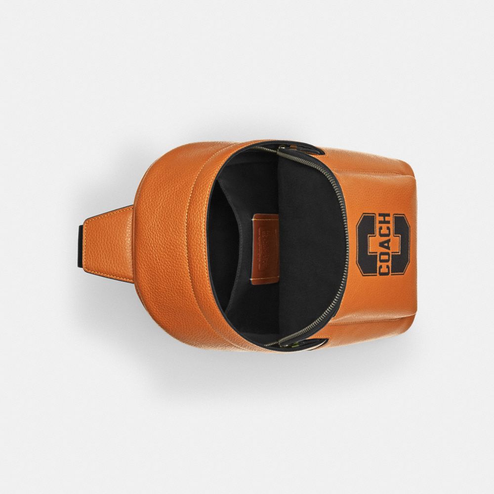 COACH®,West Pack With Varsity Motif,Calfskin Leather,Slingback,Adjustable,Casual,Brown,Inside View,Top View