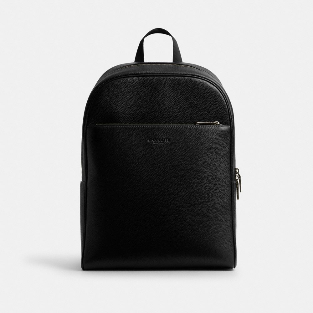 COACH®,Owen Backpack,Leather,Backpack,Embossed,Logo,Adjustable,Casual,Black,Front View image number 0