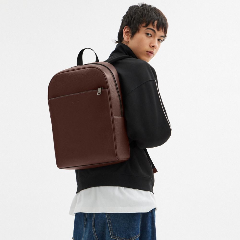 COACH®,Owen Backpack,Leather,Backpack,Embossed,Logo,Adjustable,Casual,Brown,Detail View