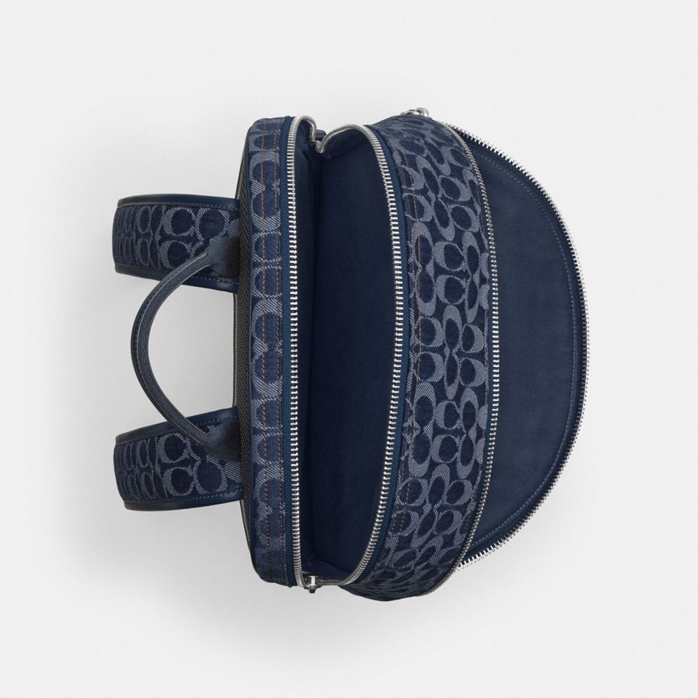 COACH®,Charter Backpack In Signature Denim,Navy,Inside View,Top View