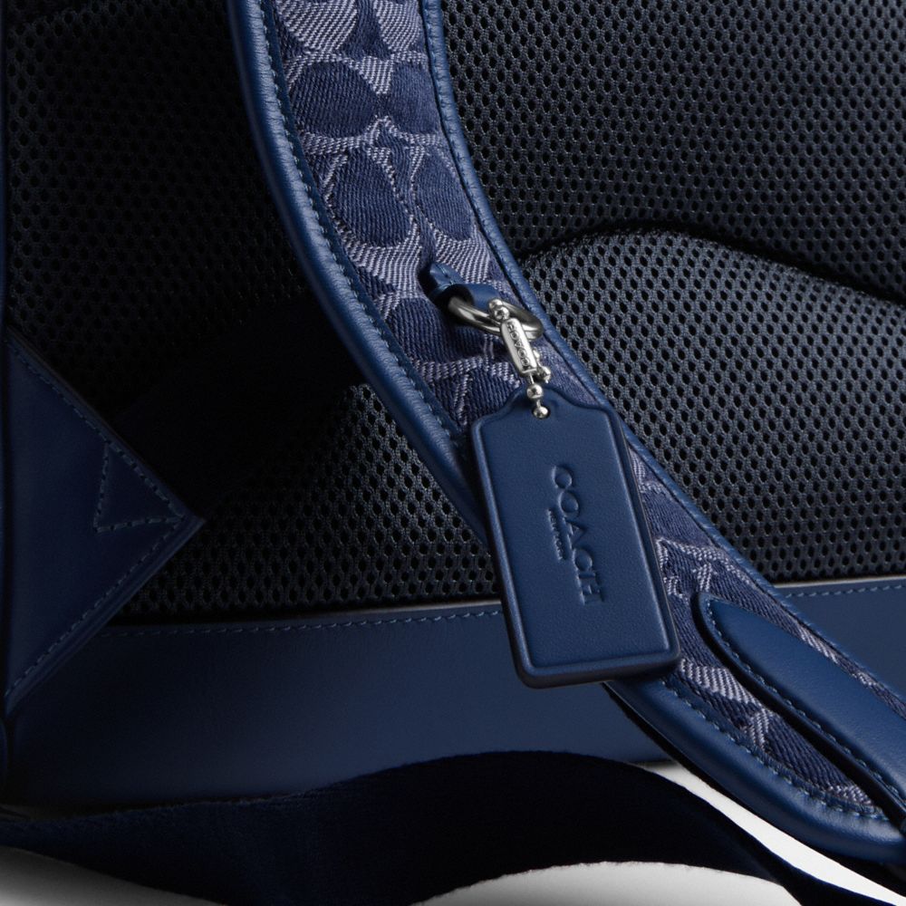 COACH®,Charter Backpack In Signature Denim,Navy,Closer View