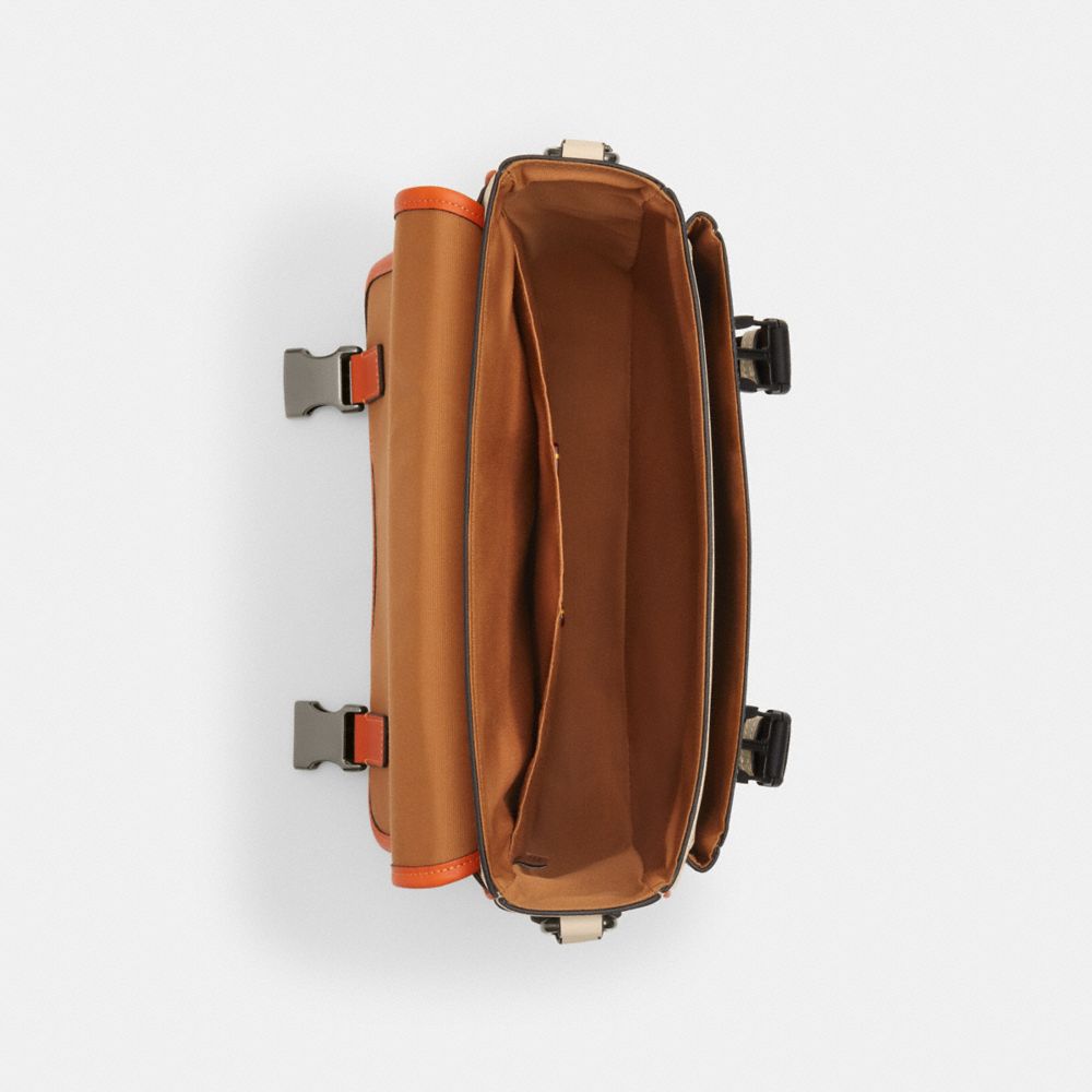 COACH®,Racer Messenger In Colorblock Signature Canvas,Canvas,Calfskin Leather,Messenger Bag,Metal,Pattern,Piping,Adjustabl...,Multi Color,Inside View,Top View