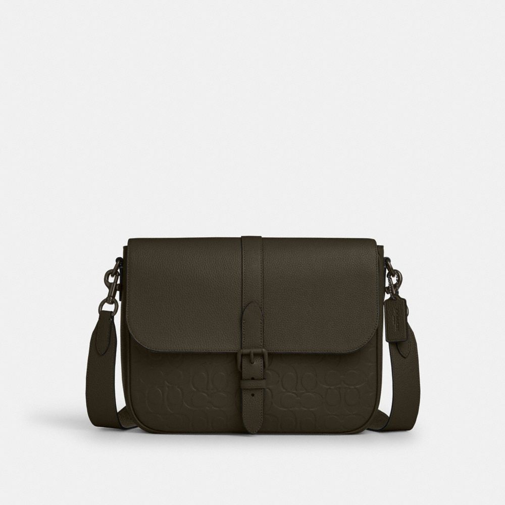 COACH®,ワーナー メッセンジャー バッグ・シグネチャー レザー,ｵﾘｰﾌﾞ ﾄﾞﾗﾌﾞ
