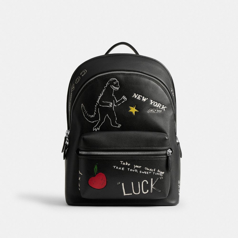 COACH®,Charter Backpack With Sketch Print,Black,Front View image number 0