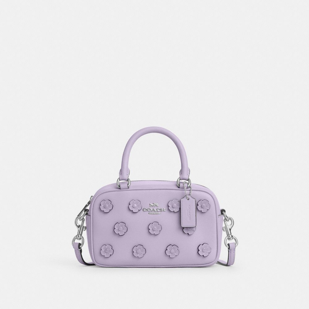COACH®,サッチェル クロスボディ バッグ・フローラル アップリケ,ｼﾙﾊﾞｰ/ﾗｲﾗｯｸ