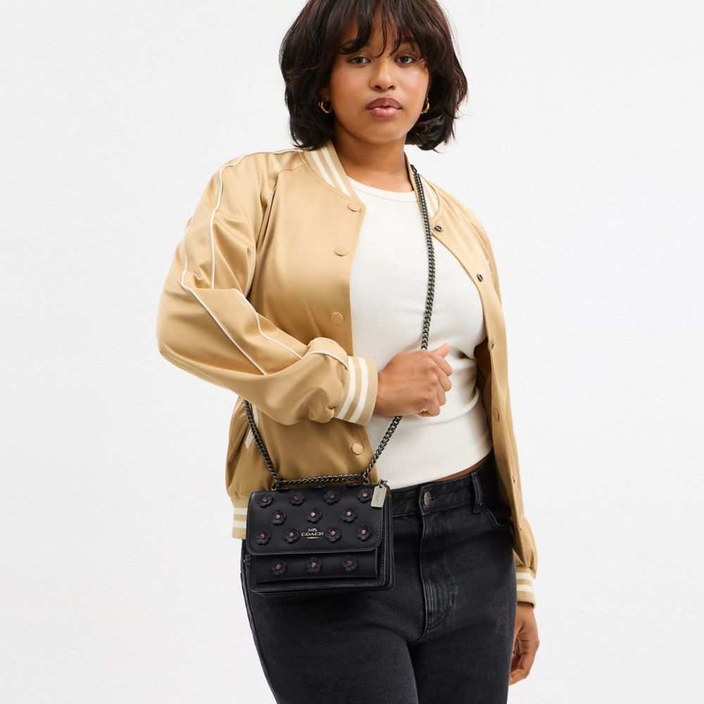 COACH®,Mini Klare Crossbody Bag With Floral Applique,Leather,Crossbody,Logo,Applique,Metal,Adjustable,Color Metal,Day Party,Black