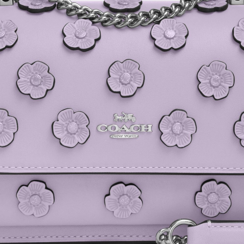 COACH®,MINI SAC BANDOULIÈRE KLARE AVEC APPLIQUÉ FLORAL,Argent/Lilas