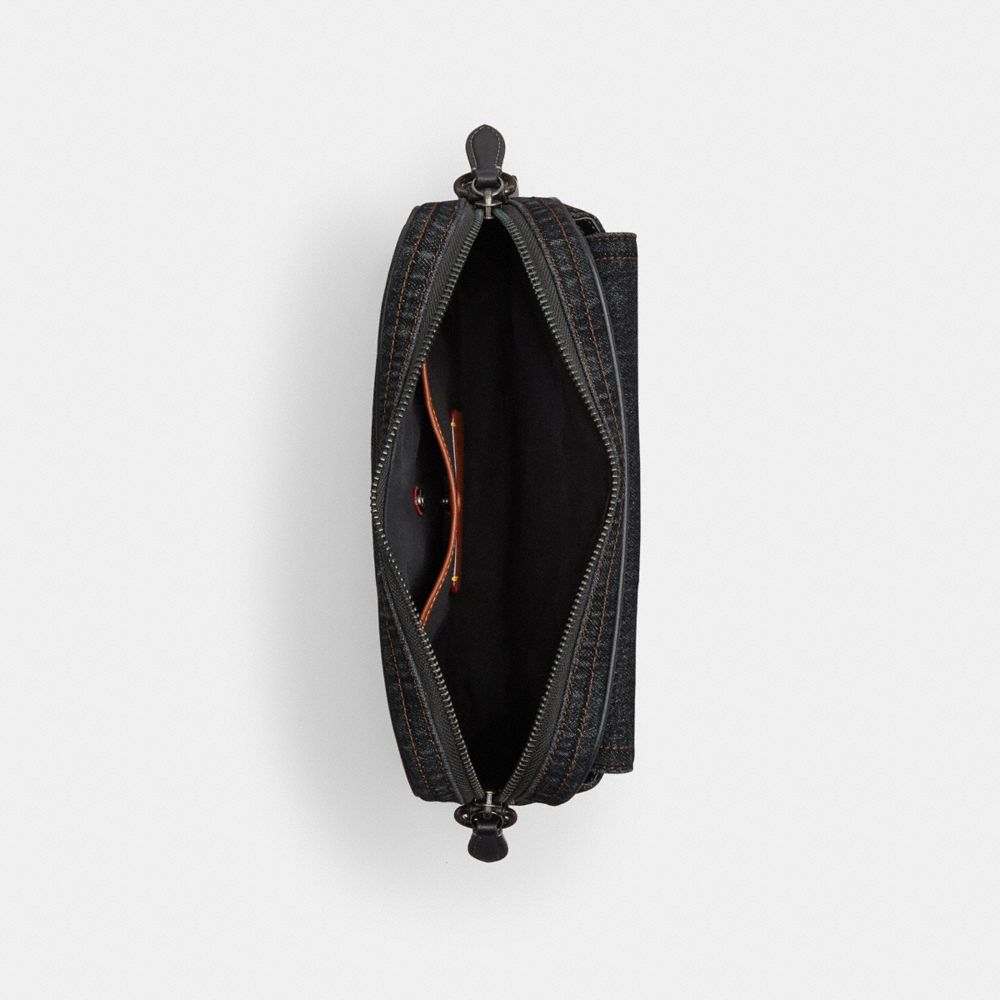 COACH®,Charter Flap Crossbody Bag 24,Denim,Leather,Crossbody,Metal,Logo,Mixed Metal,Casual,Black,Inside View,Top View