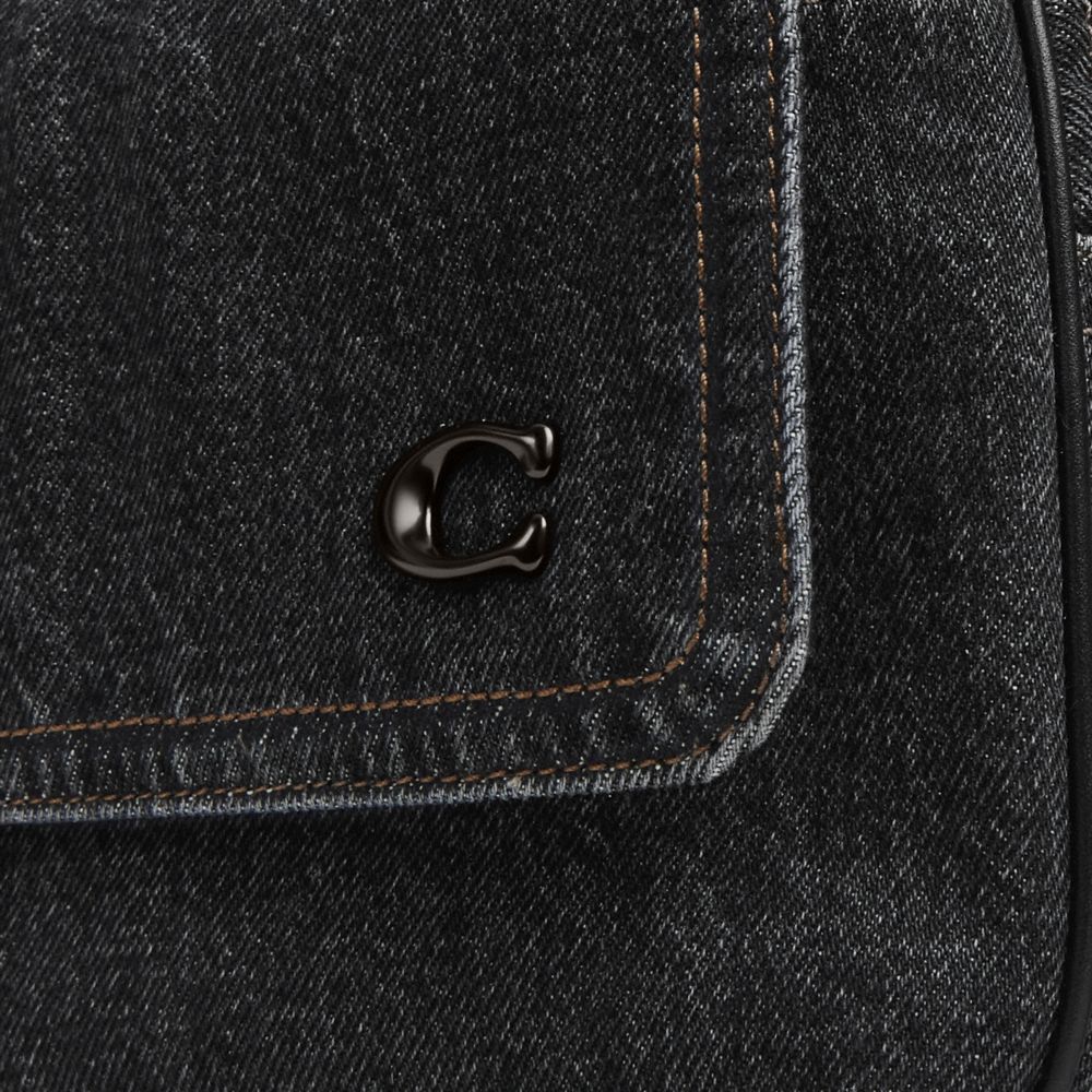 COACH®,Charter Flap Crossbody Bag 24,Denim,Leather,Crossbody,Metal,Logo,Mixed Metal,Casual,Black,Closer View
