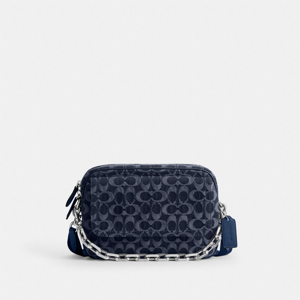 COACH®,Charter Flap Crossbody Bag 24 In Signature Denim,,Front View