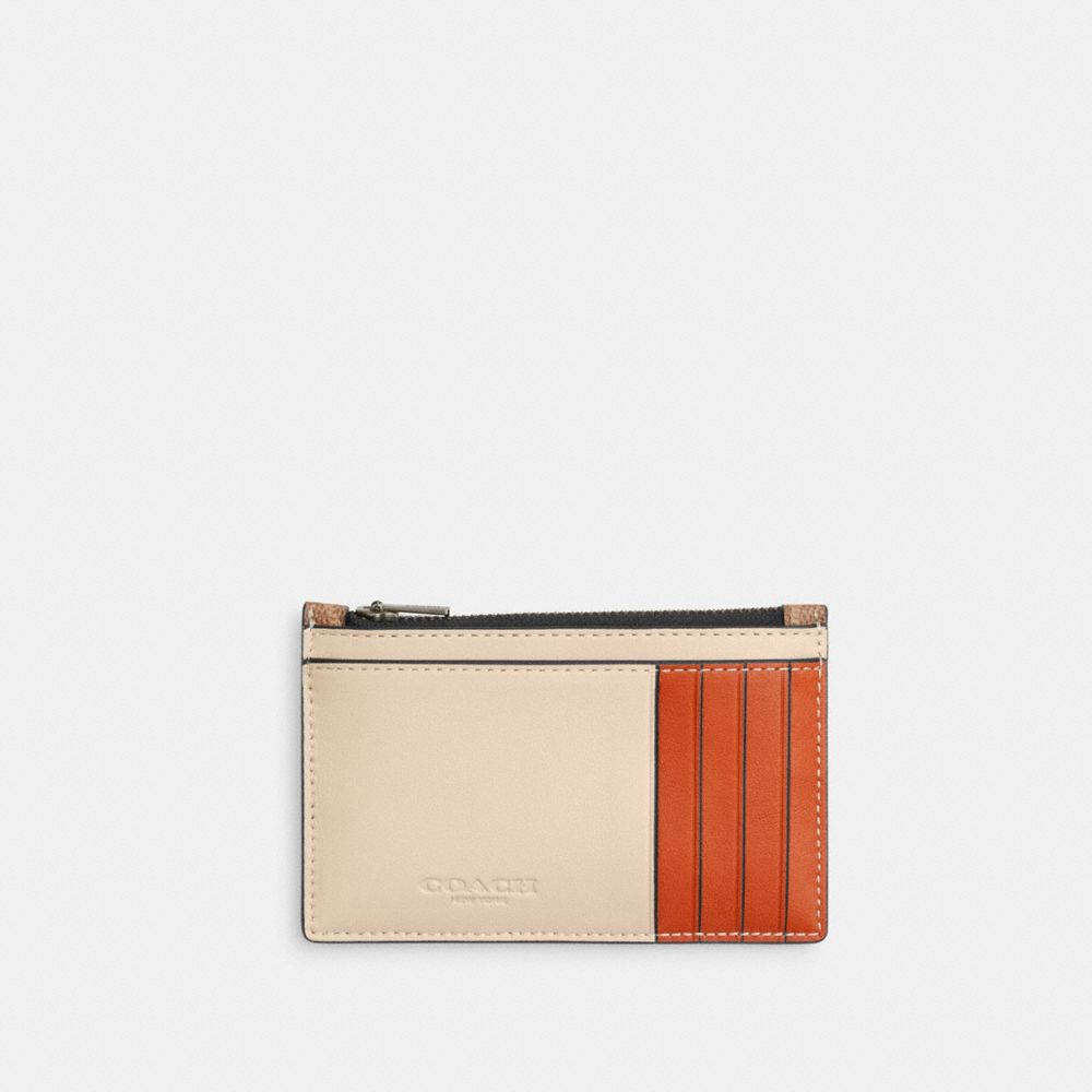 COACH®,PORTE-CARTES À FERMETURE ÉCLAIR EN TOILE EXCLUSIVE COLOR BLOCK,Toile exclusive,Bronze industriel/Ivoire multi,Back View